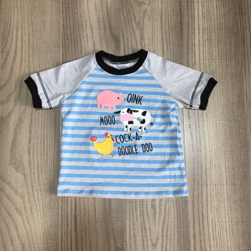 Boutique Farm Animals Cow Pig Chicken Boys Short Sleeve Shirt